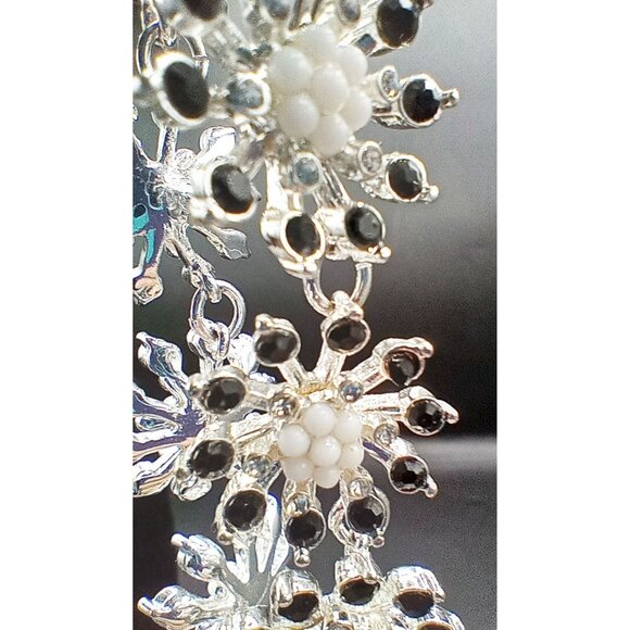 Necklace Snowflake Look Clear White Silver Black 19.25 Inch Adjust Lobster Clasp - Picture 11 of 13